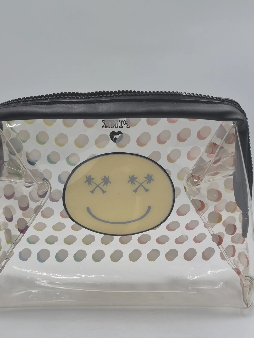 PINK Victoria's Secret Clear Smiley Cosmetic Bag with Rainbow Dots - Picture 3 of 9